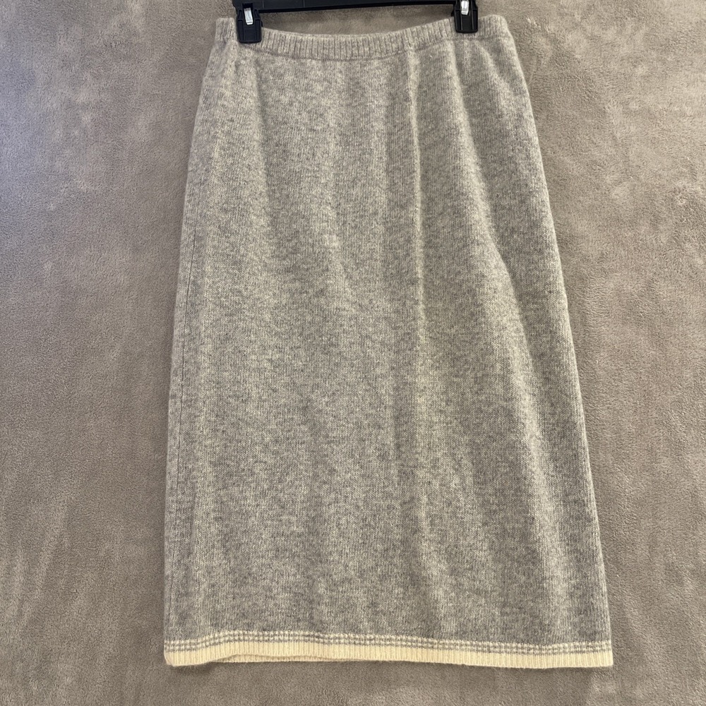 Vintage Angora & Lambswool Nylon Gray & Cream Knee Length Skirt Women Sz Lg  Y2K